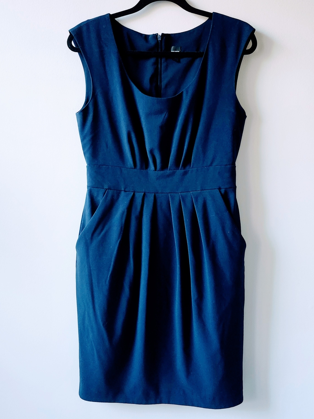 Navy Midi Dress with Pleated Waist